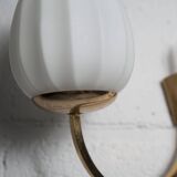 Pair of 1960 opaline and brass wall lights from Italy