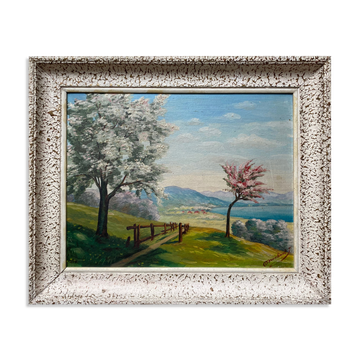 Tableau HSP "La vallée ensoleillée" signée J. Meckert vers 1950
