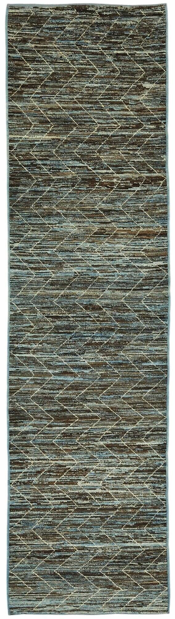 Handwoven Tribal One of a Kind 86 cm x 335 cm Blue Wool Runner Carpet