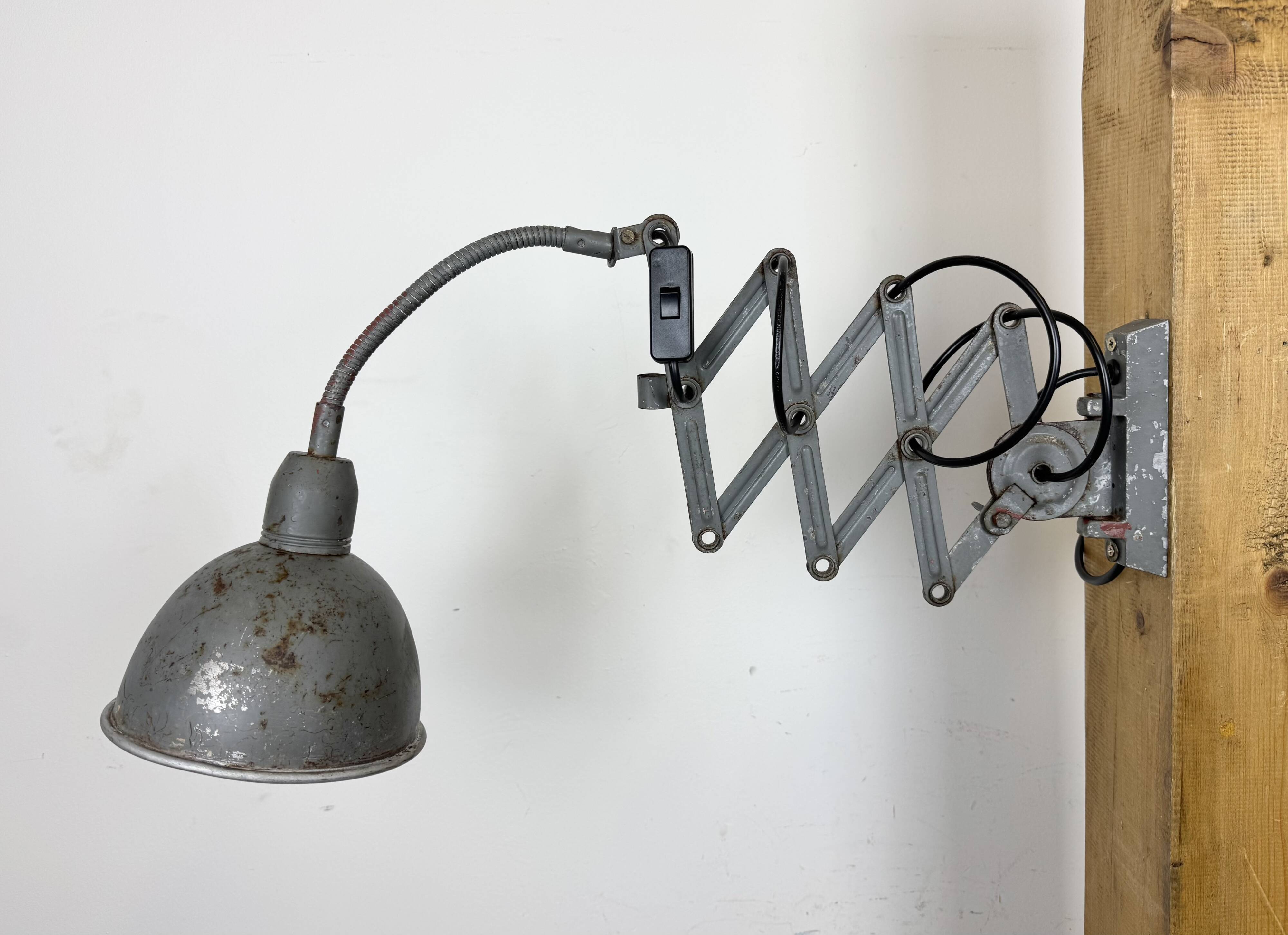 Grey Industrial Gooseneck Scissor Wall Lamp from Elektroinstala, 1960s