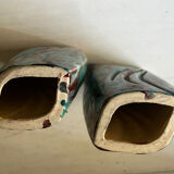 Vintage pair of turquoise and red ceramic candlesticks