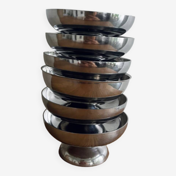 Set of 6 stainless steel bowls 1970