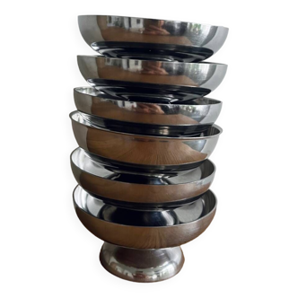 Set of 6 stainless steel bowls 1970