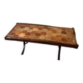 Vintage French Coffee Table in Terracotta with Oak and Iron Legs, Mid-20th Century
