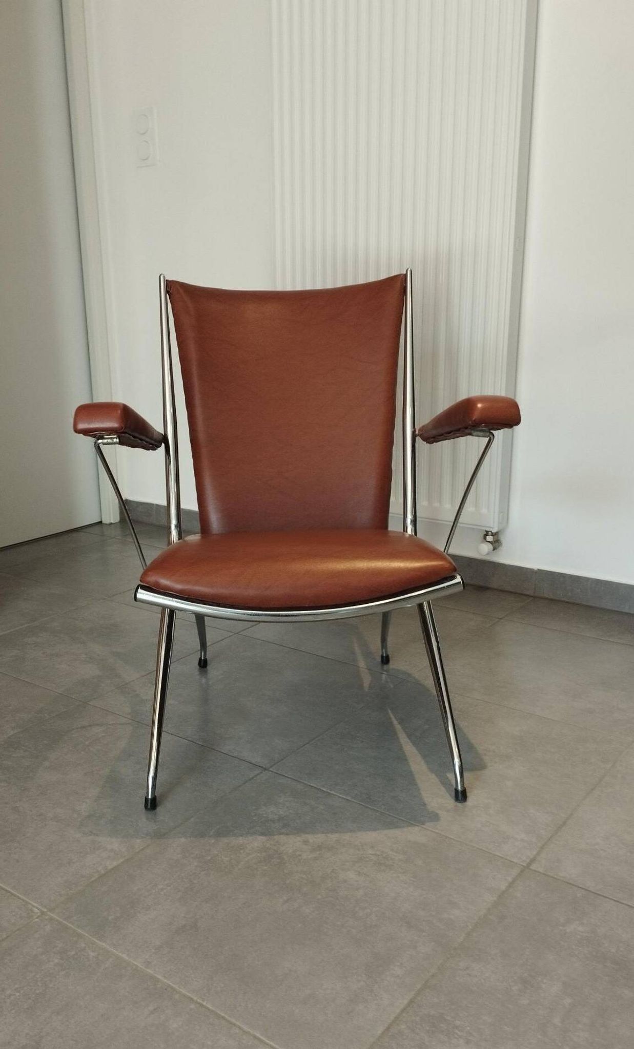 Folding chair attributed to A. Monpoix, modernist design, mid-century, vintage.