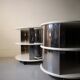 Pair of mirrored space age cylindrical bedside tables, 1960