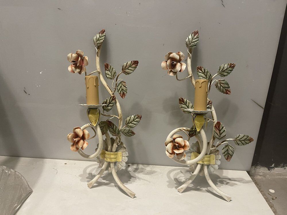 Italian Tole Flower Sconces, Set of 2