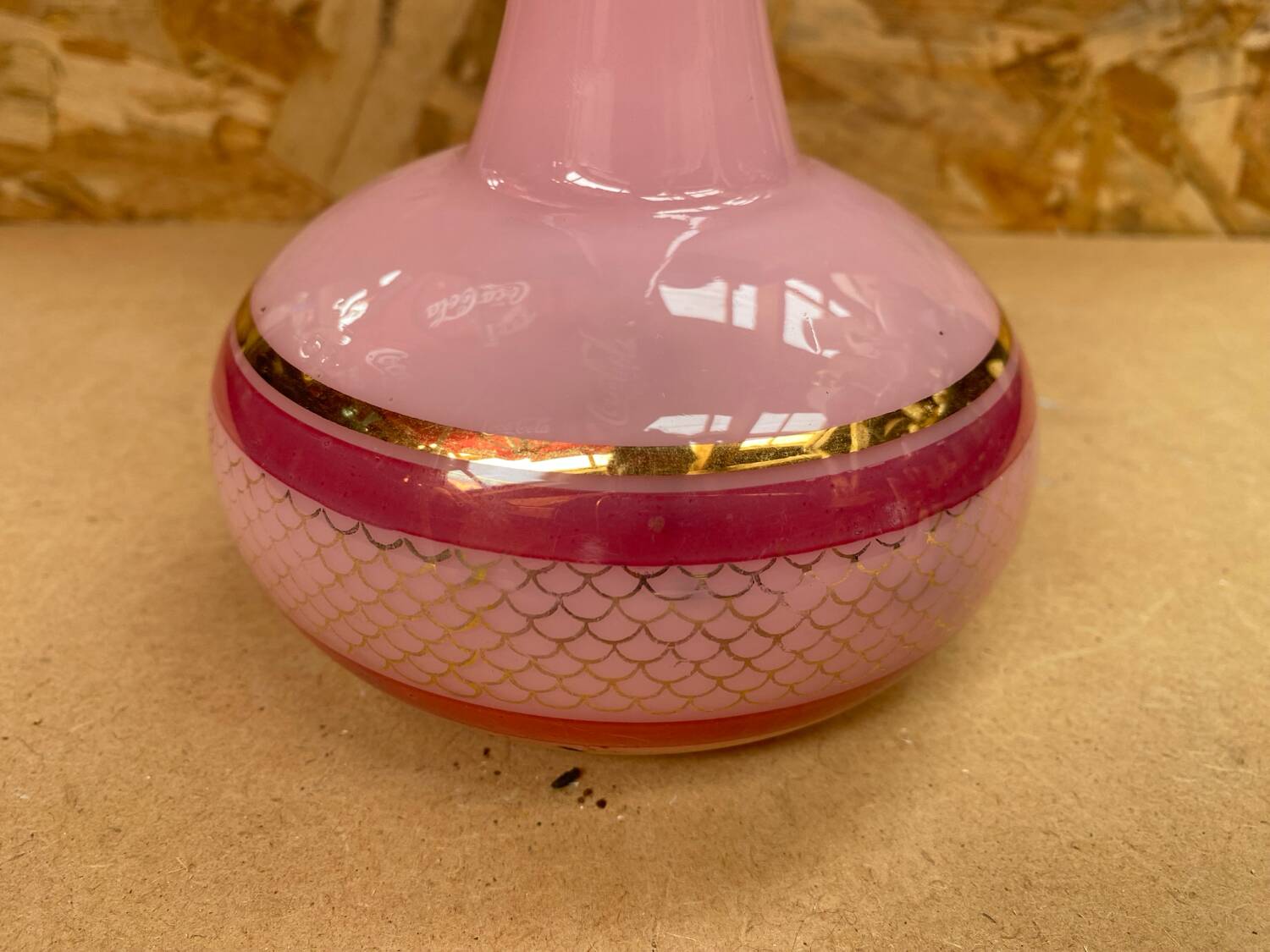 Old Pink Opaline Soliflore Vase + Vintage Gold & Camé Decor