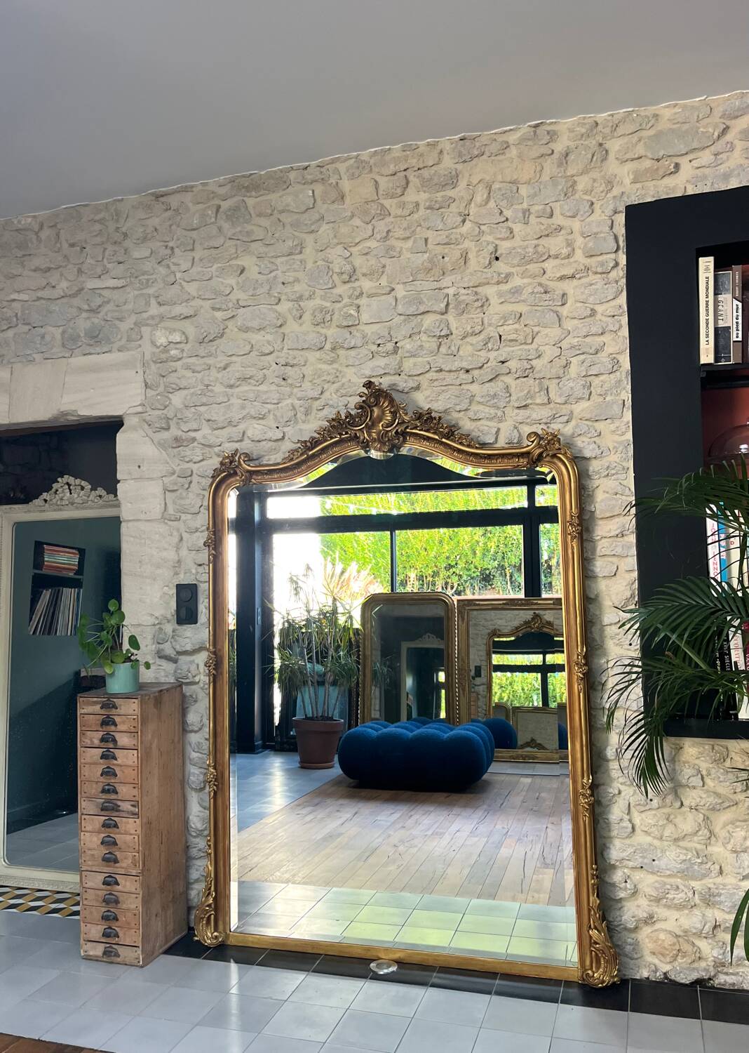 Antique mirror with pediment, 199.5/147cm, late 19th century, beveled glass