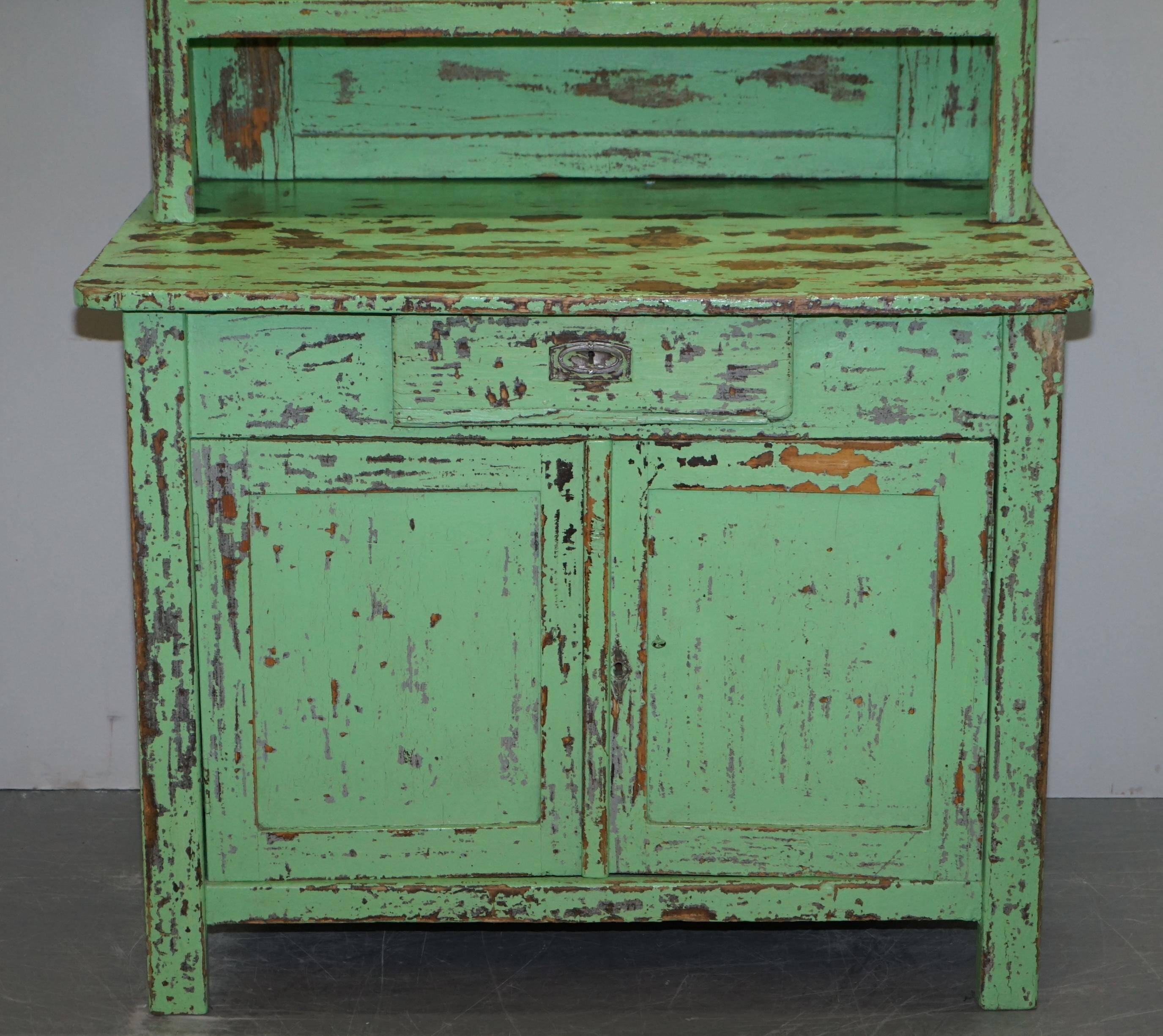 Victorian Green Patinated Buffet, Library or Cabinet