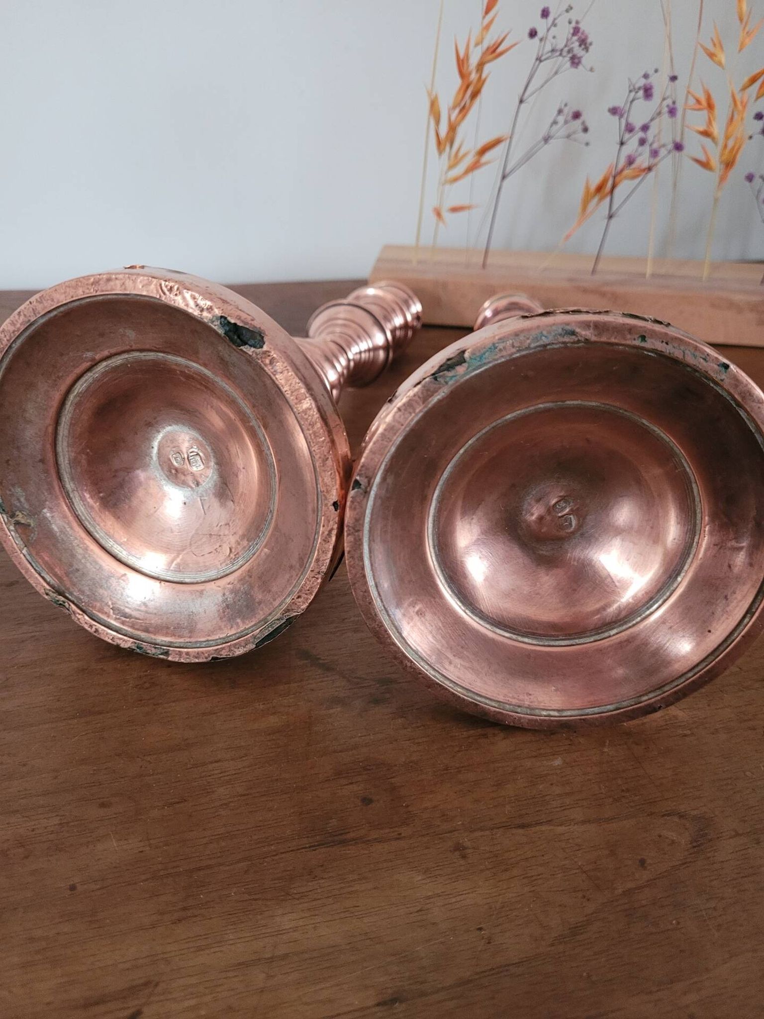 Lot de 2 bougeoirs en cuivre