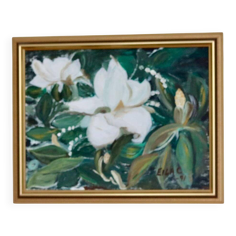 Oil on canvas "Floral Patterns" by Eila C, Sweden mid 20th century.