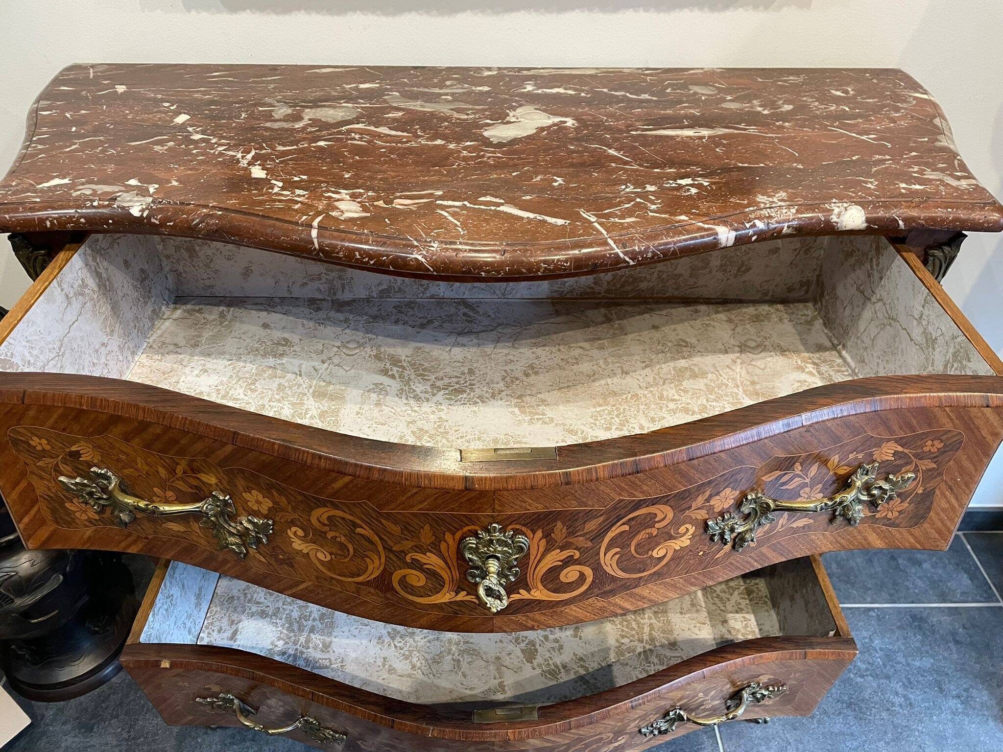 Commode style louis xv marquetry and marble