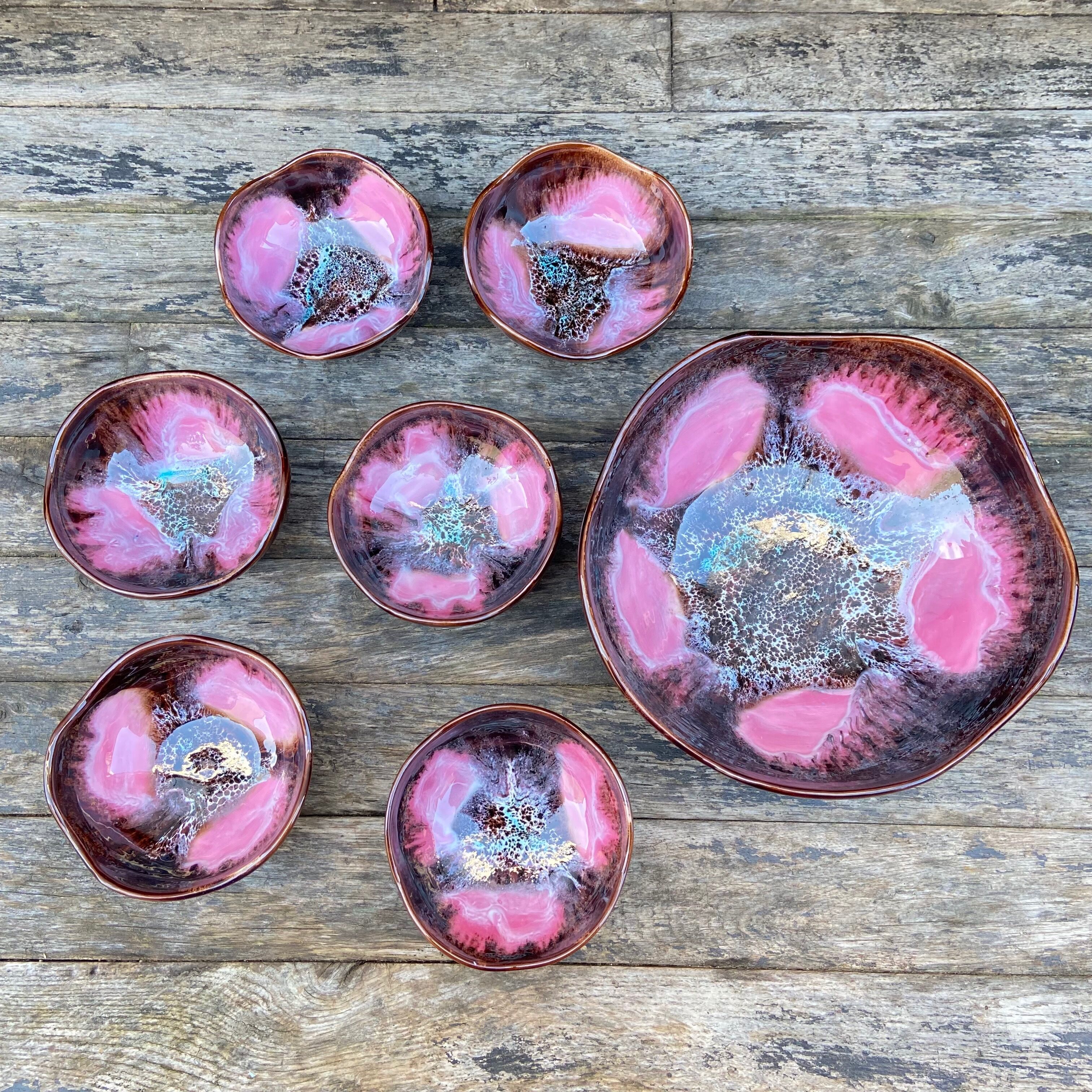 Salad bowl dessert set and ceramic bowls from Vallauris