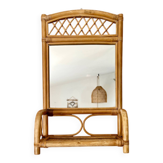 Miroir en rotin et son étagère