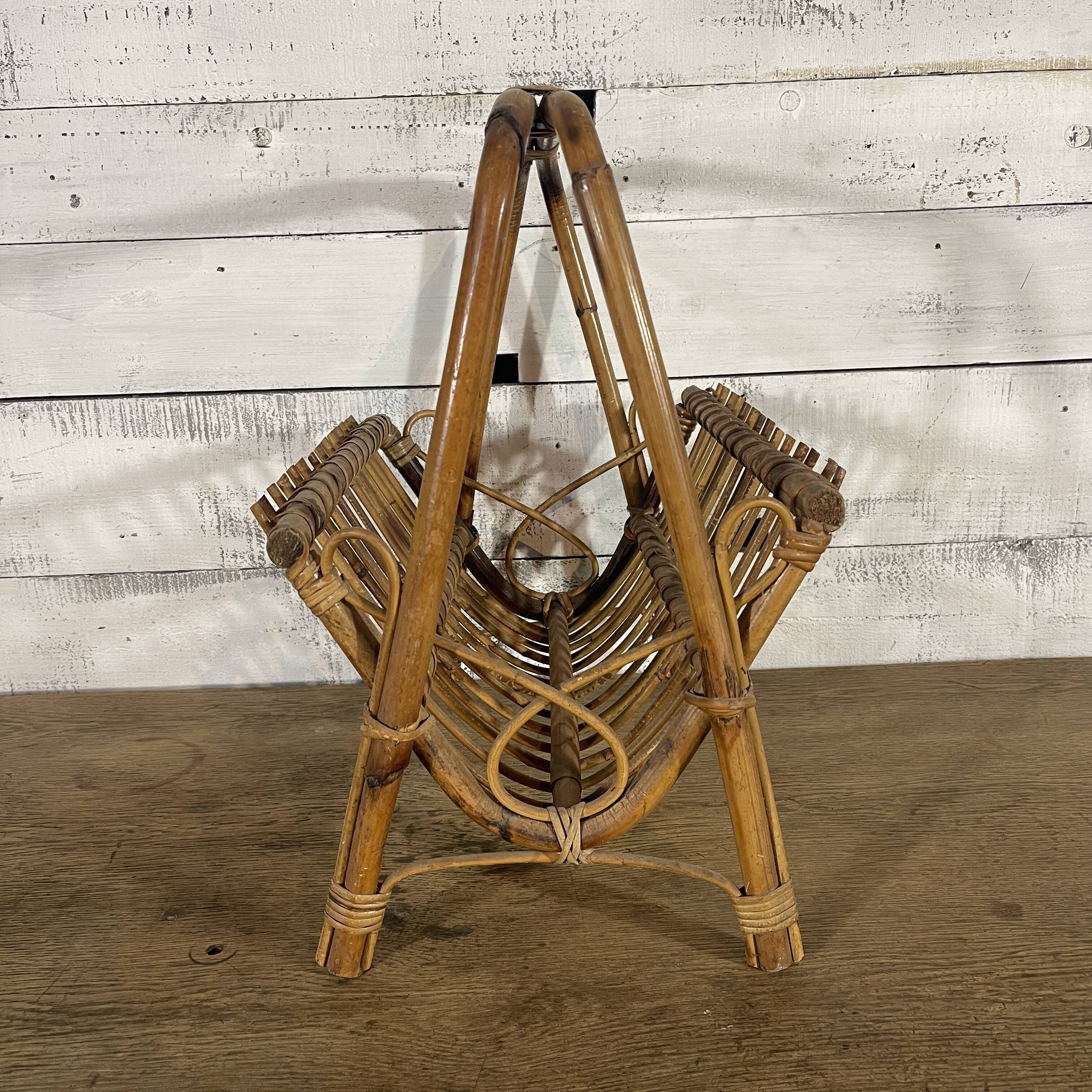 Vintage rattan magazine rack