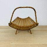 Vintage rattan fruit basket, folding