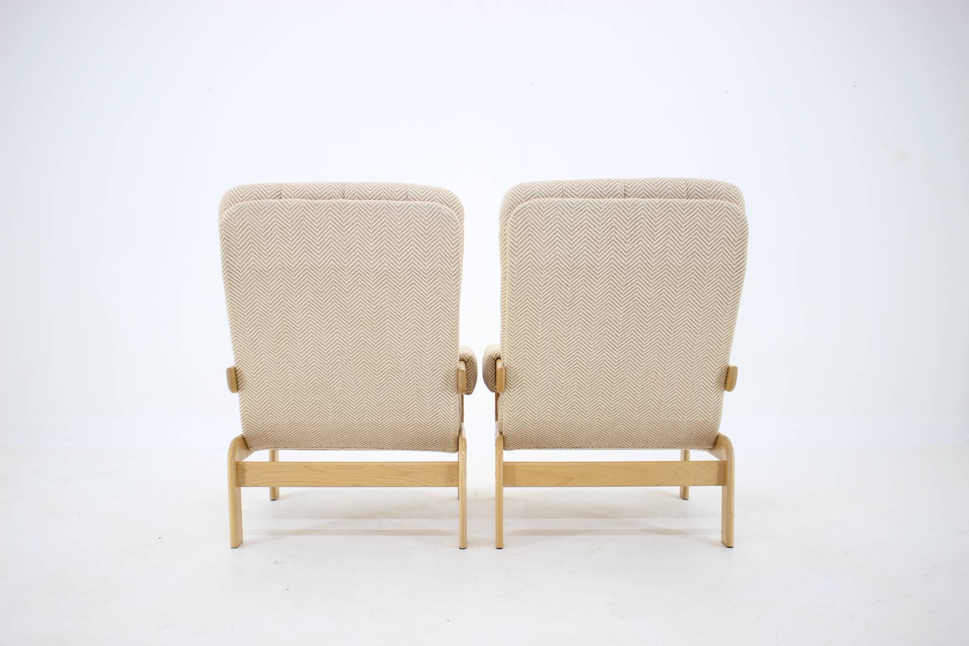 1970s Pair of Beech High Back Armchairs, Czechoslovakia