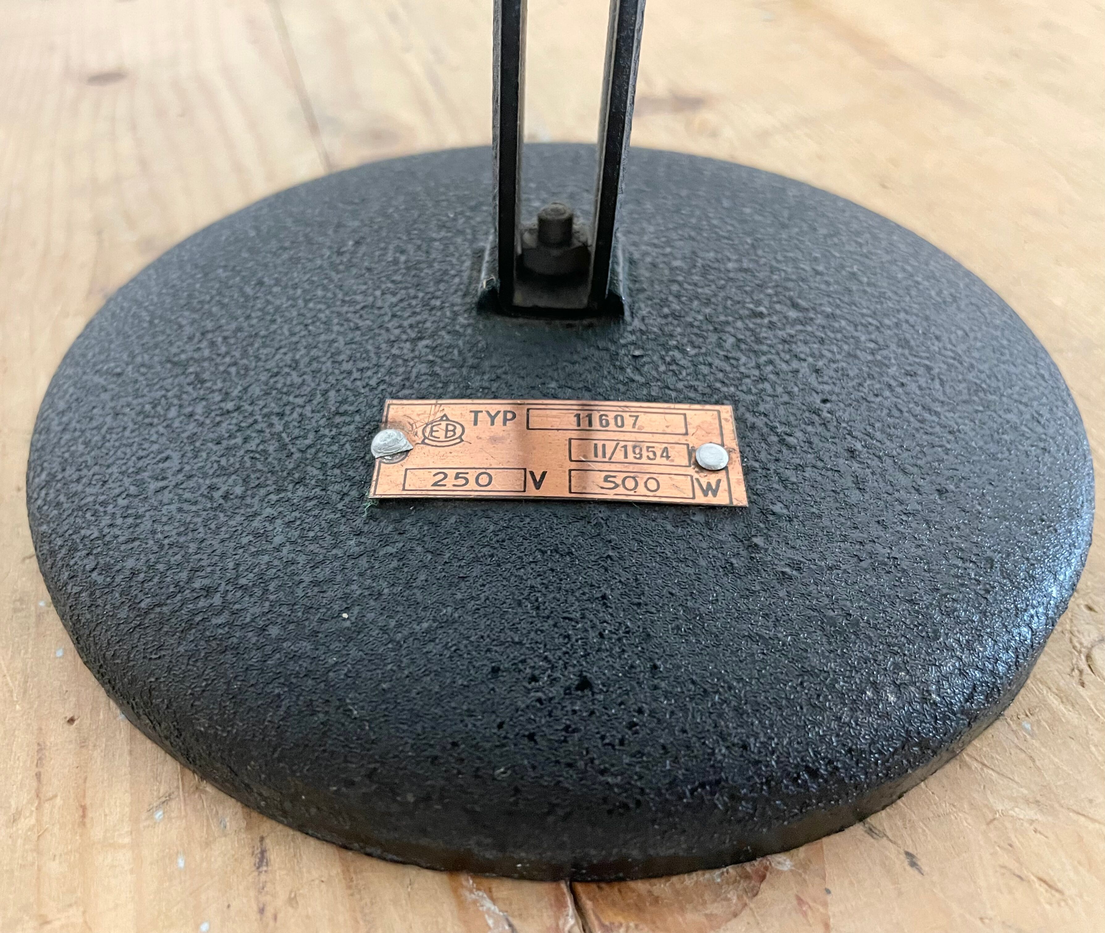 Industrial black enamel table lamp, 1950