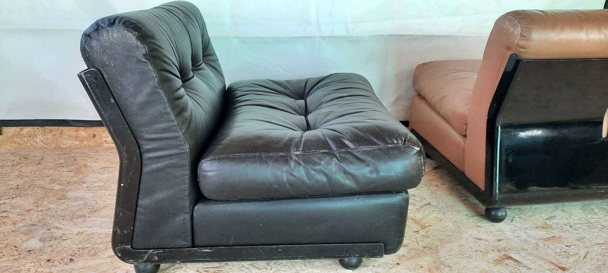 set of 4 armchairs in leather model Amanta by Mario Bellini for B&B Italia 1970