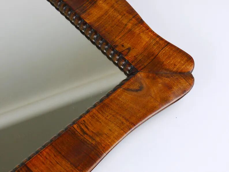 Square Biedermeier Carved & Scalloped Walnut Wall Mirror, Vienna, ca. 1850