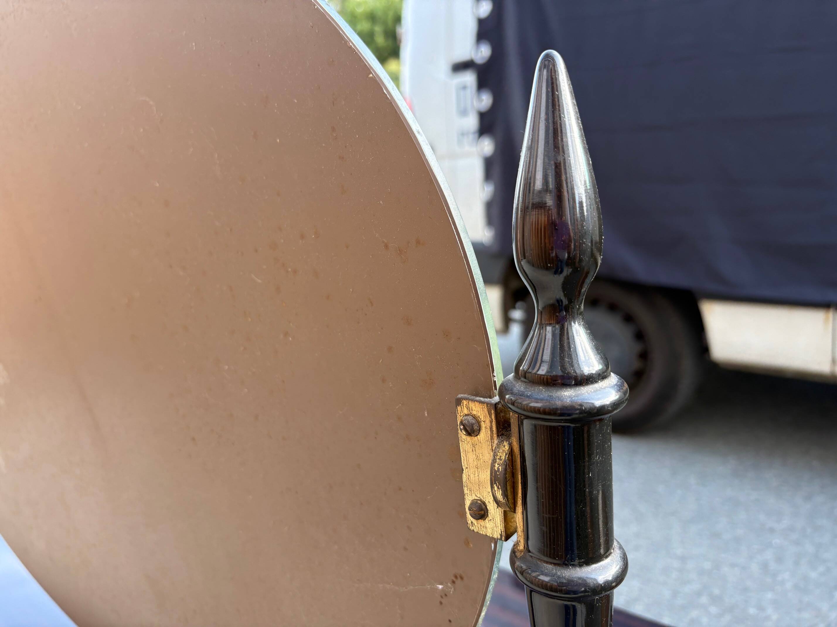 Vintage 1960s triptych hairdresser in mahogany – signed G. Blouin Nantes