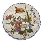 Earthenware wall plate signed bassano, italy, polychrome floral painting decoration