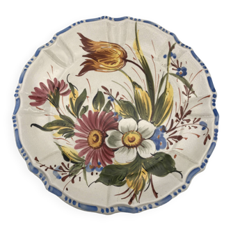 Earthenware wall plate signed bassano, italy, polychrome floral painting decoration