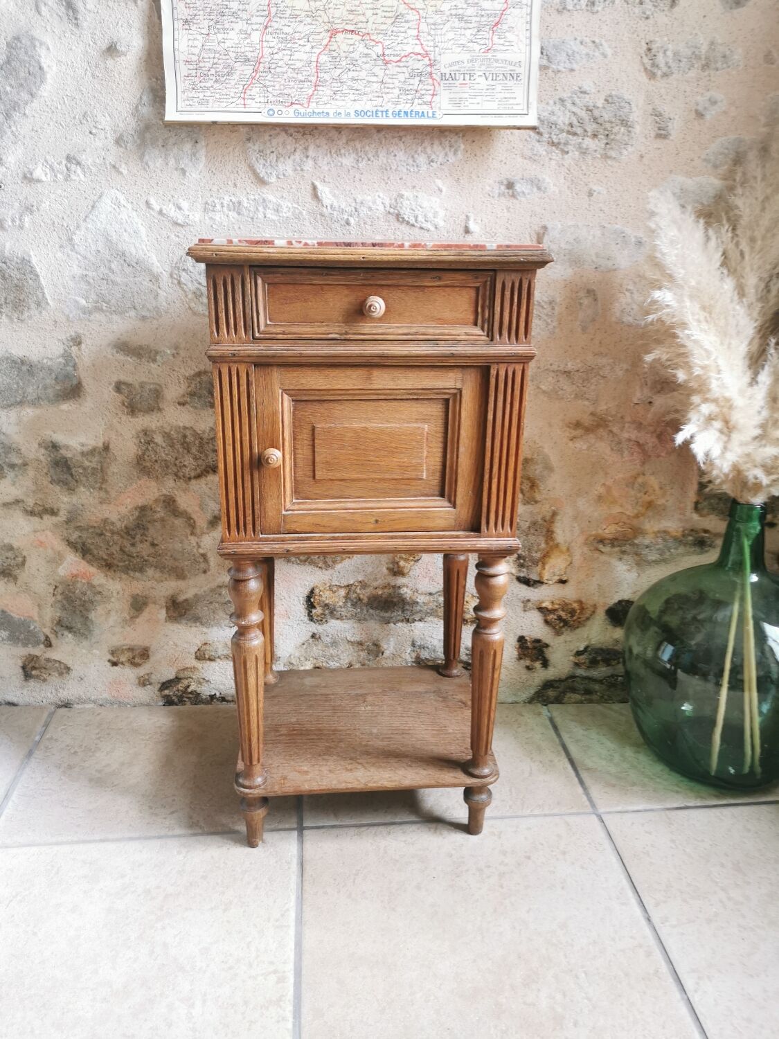 Bedside table wood and marble