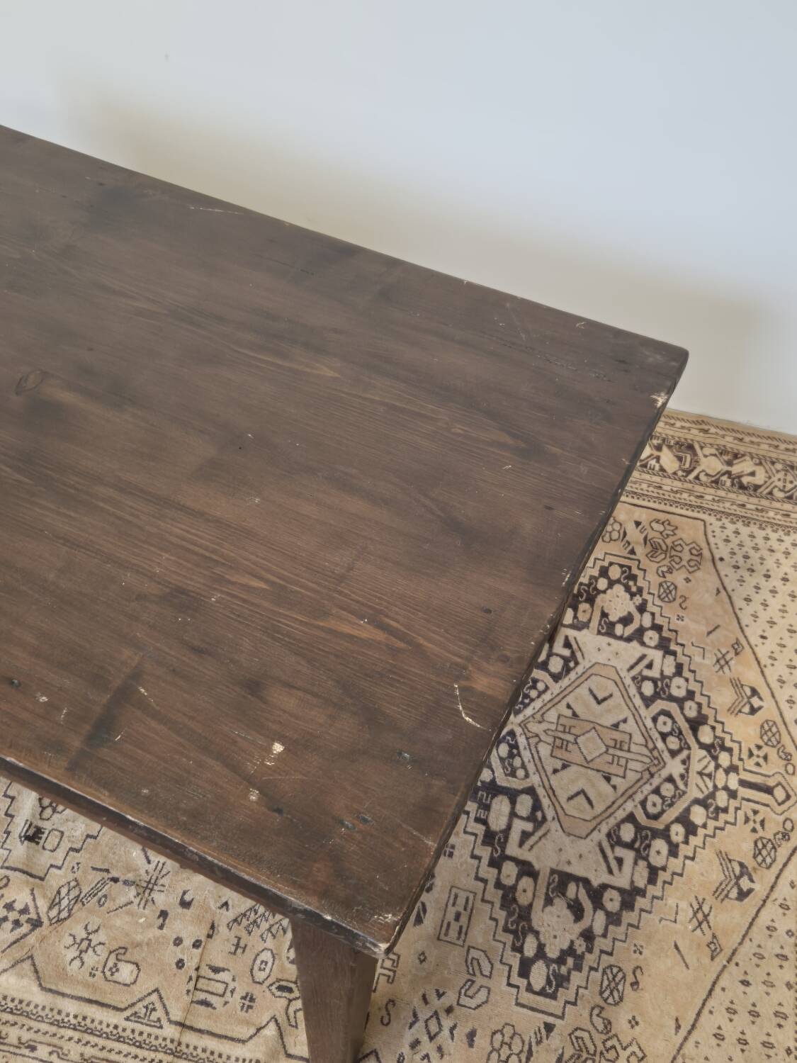 Rustic farmhouse coffee table from the 1900s with two drawers.