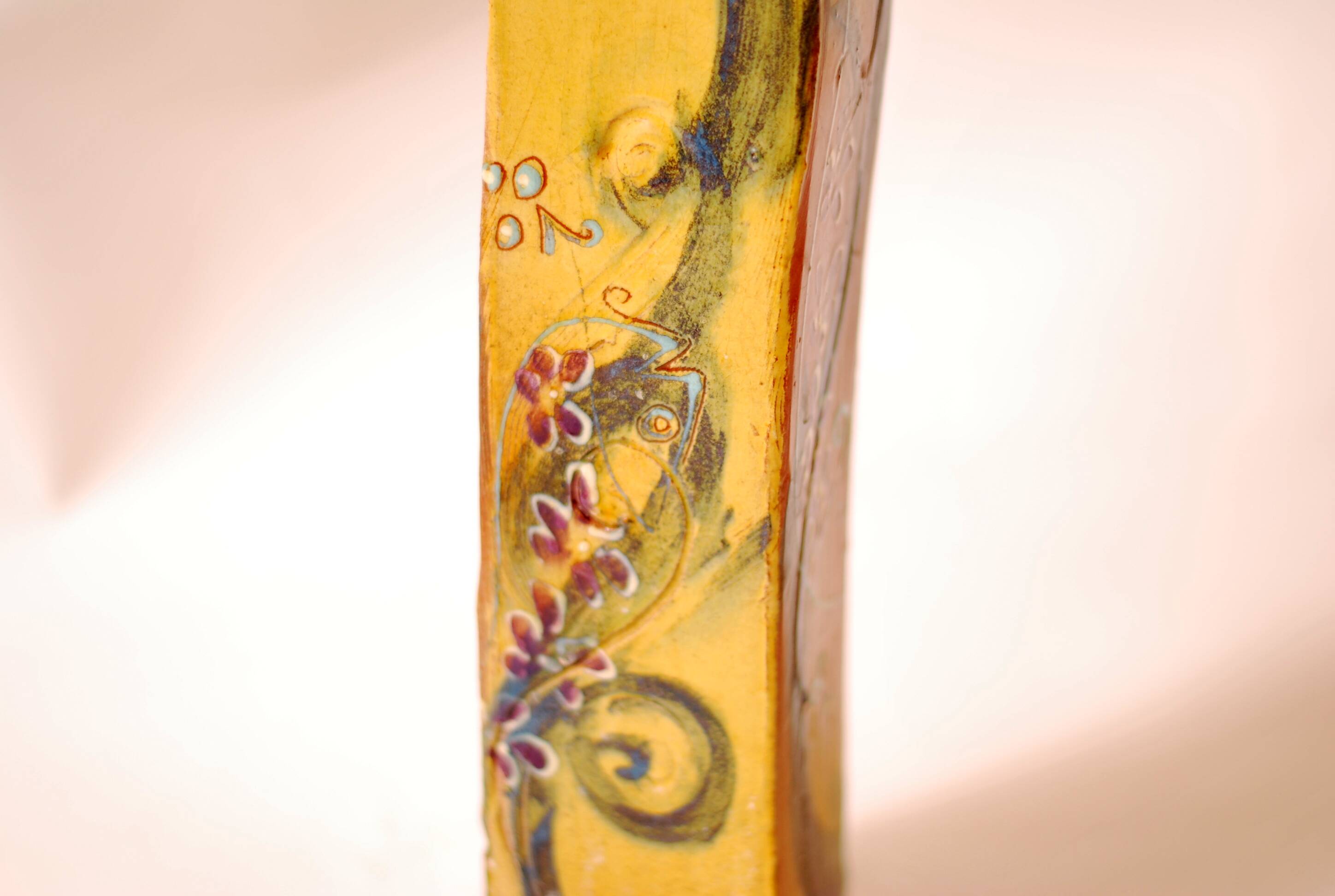 Studio terracotta vase, glazed, hand-painted 1970