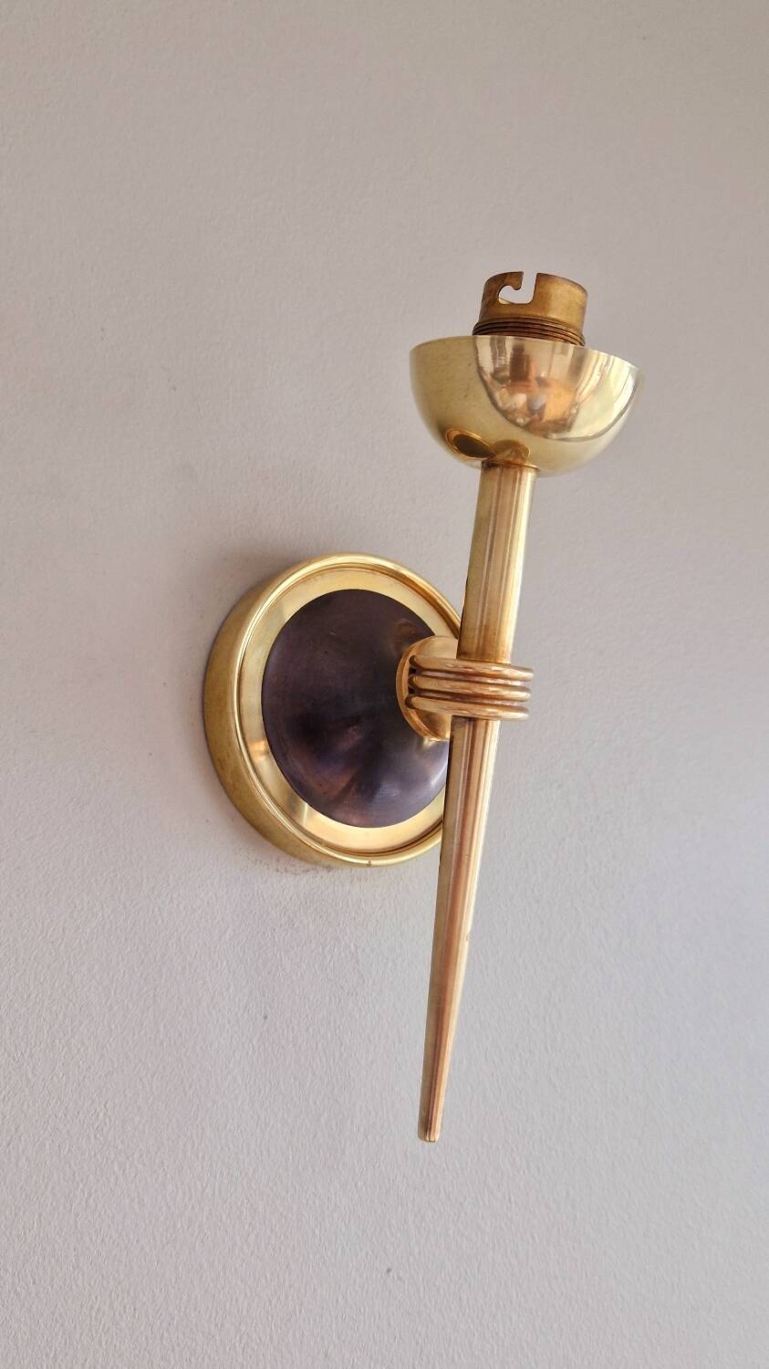 Pair of opaline and brass wall lights, 1950