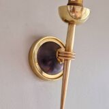 Pair of opaline and brass wall lights, 1950s