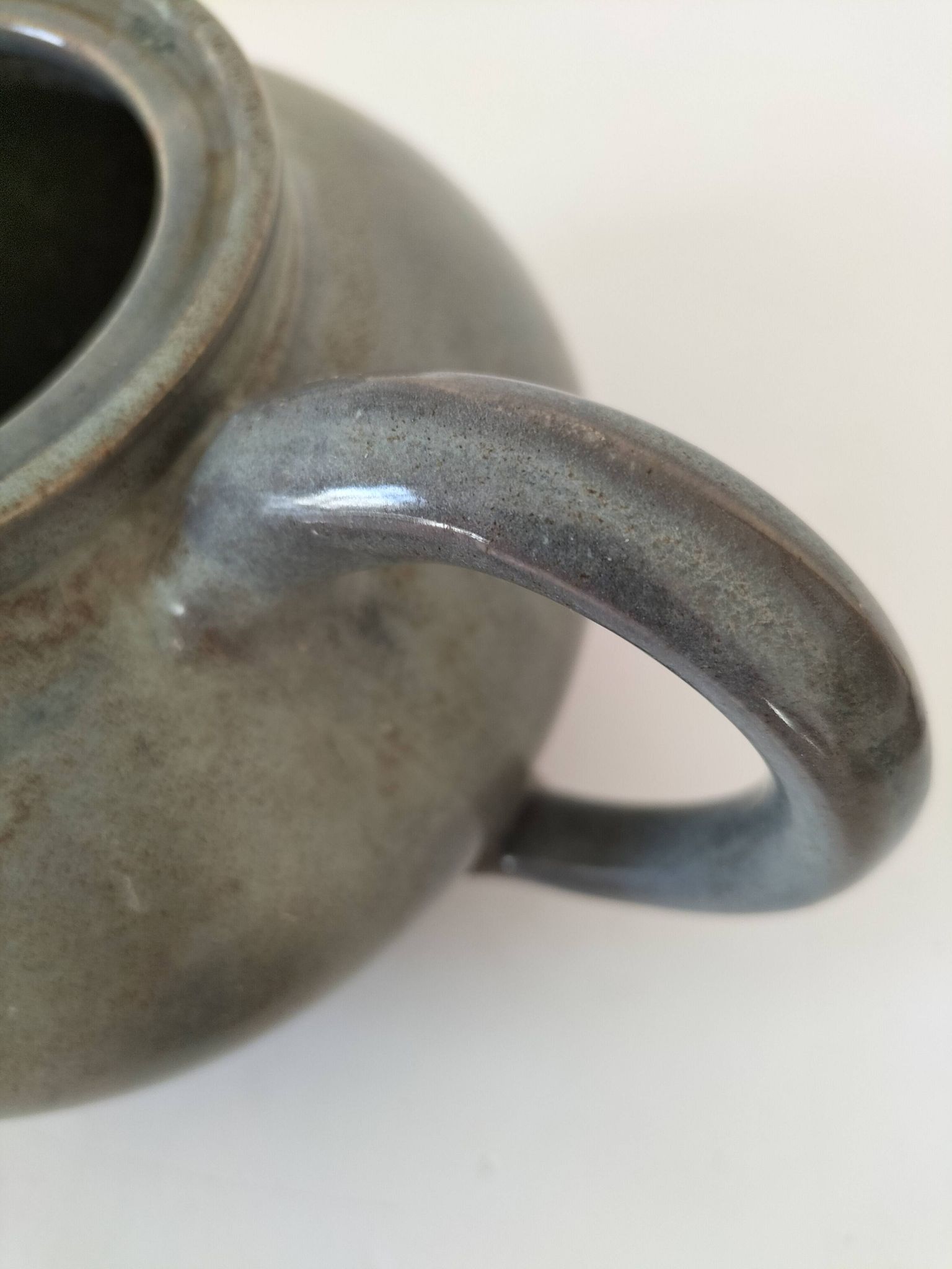 Large handcrafted celadon glazed ceramic teapot