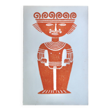Original Pre-Columbian print, Aztecs Colombia folk 60s