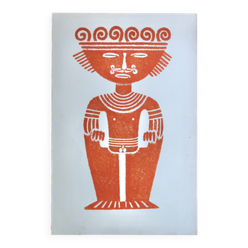 Original Pre-Columbian print, Aztecs Colombia folk 60s