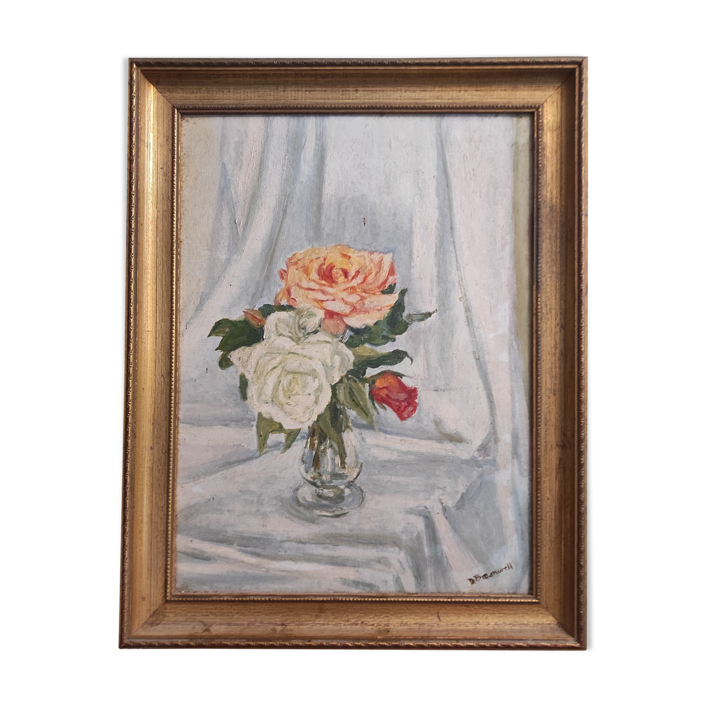 Vintage oil painting of flowers signed Bramwell