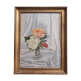 Peinture à l’huile vintage de fleurs signées Bramwell