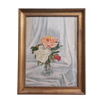 Vintage oil painting of flowers signed Bramwell