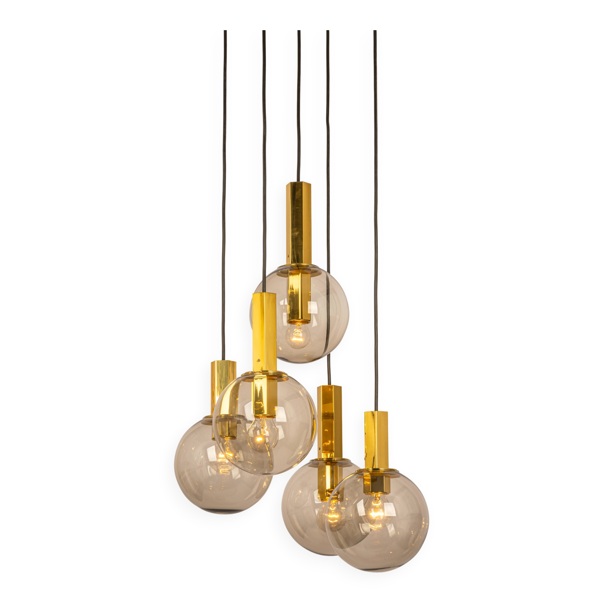 Grand cascading chandelier design with smoked glass by Cosack, Germany, 1970s.