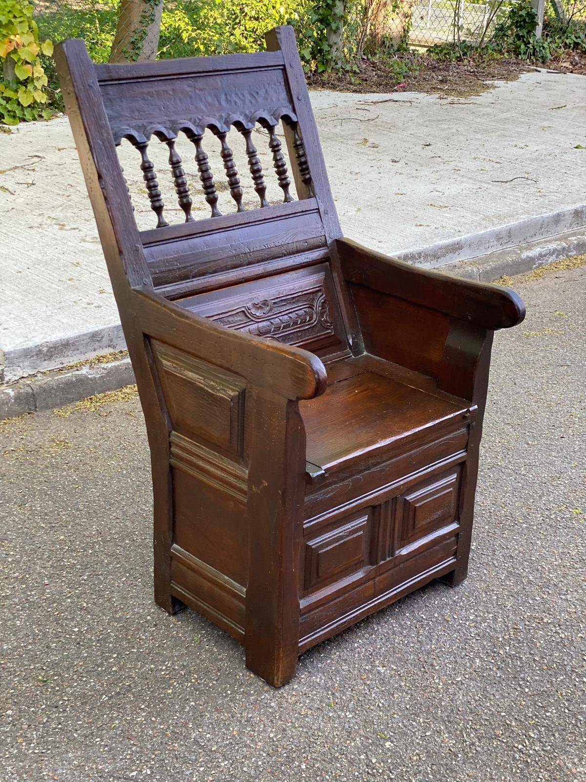 19th-century solid wood cathedral armchair