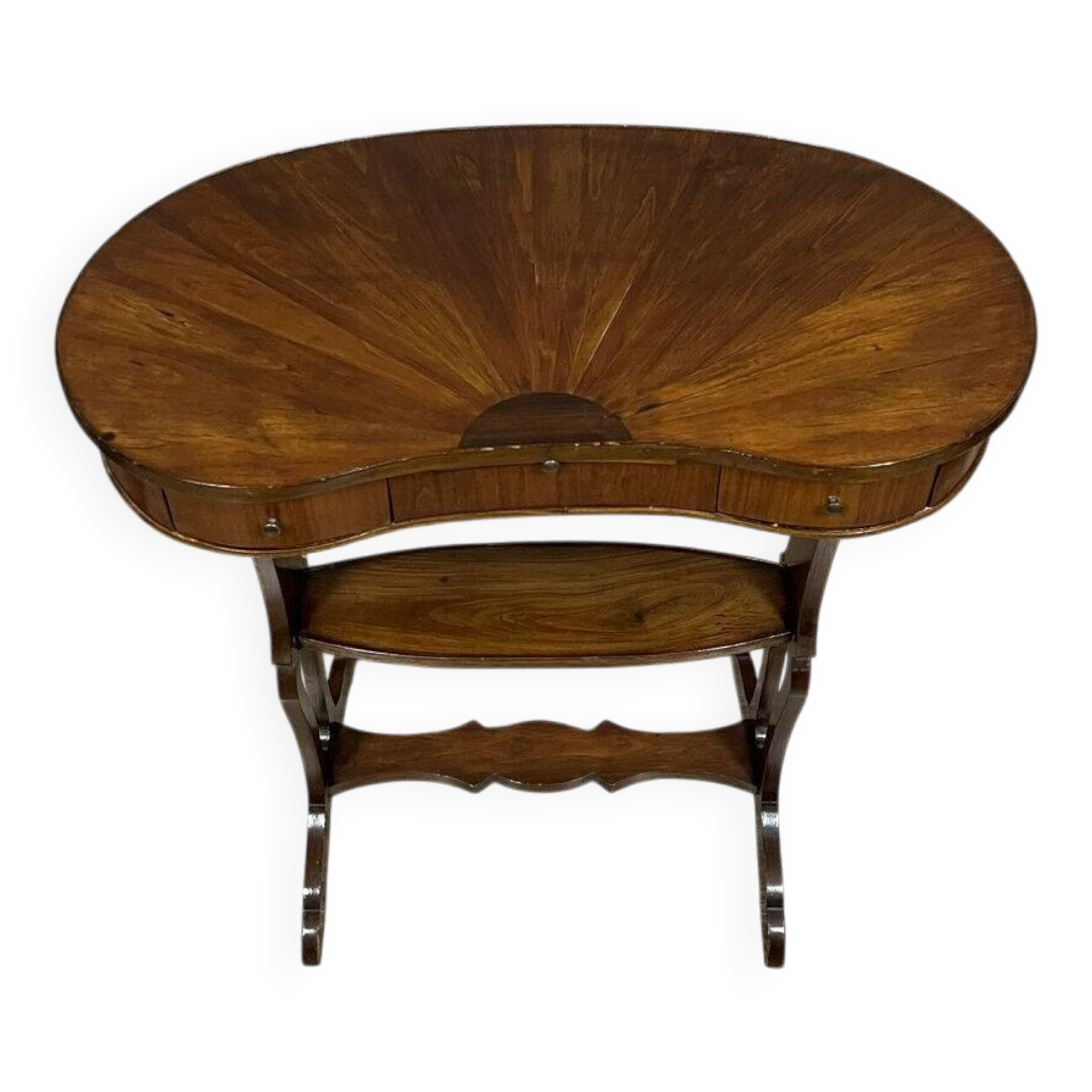 Kidney-shaped ceremonial table with fan-shaped marquetry top, Louis XVI style, circa 1900