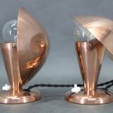 Paire de lampes de table Bauhaus en forme de champignon, finition cuivre, années 1930, Tchécoslovaquie