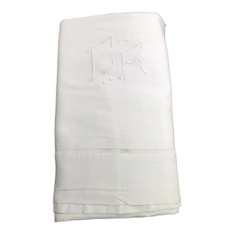 Old linen and embroidered cotton sheet CR