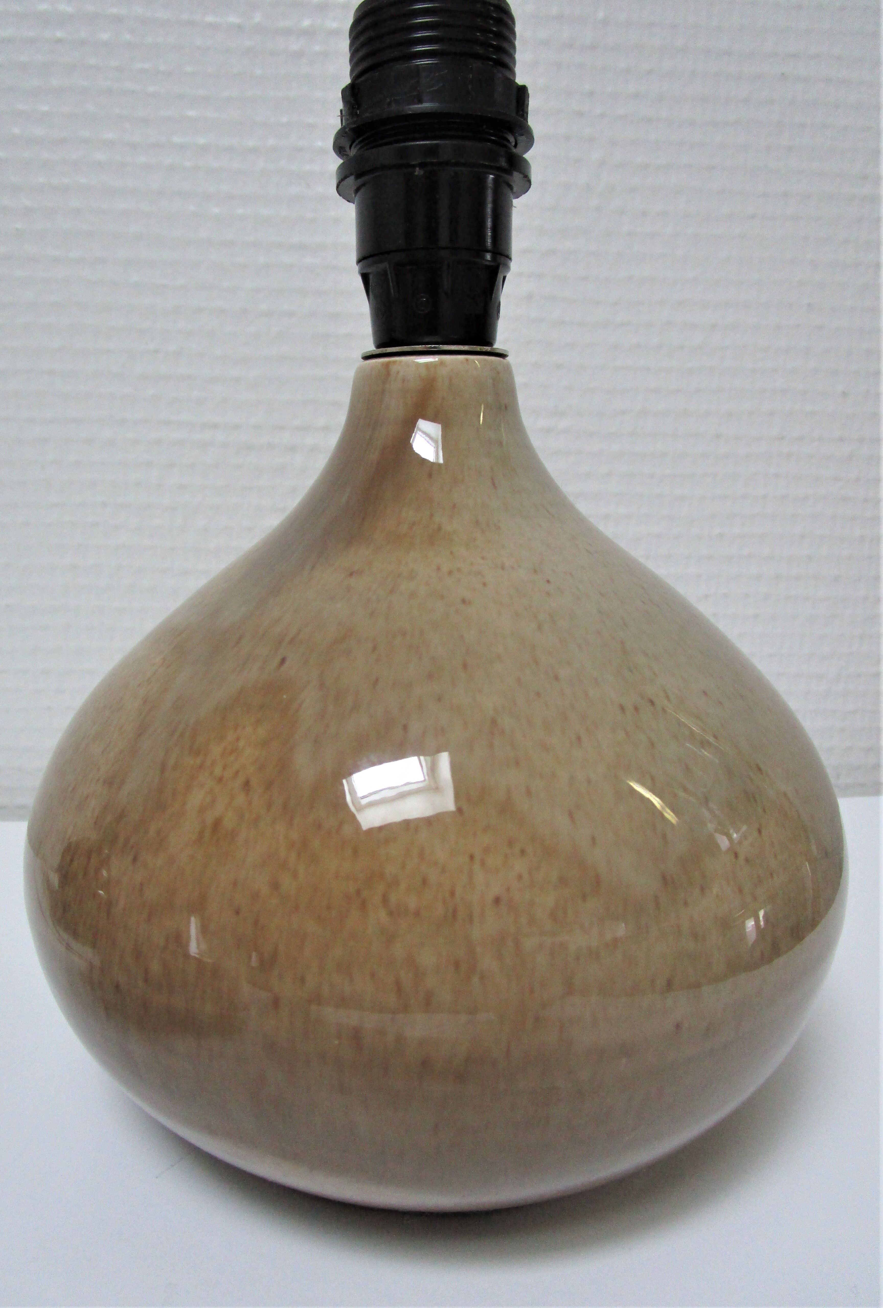 Three vintage ceramic lamps in blue, white and suede