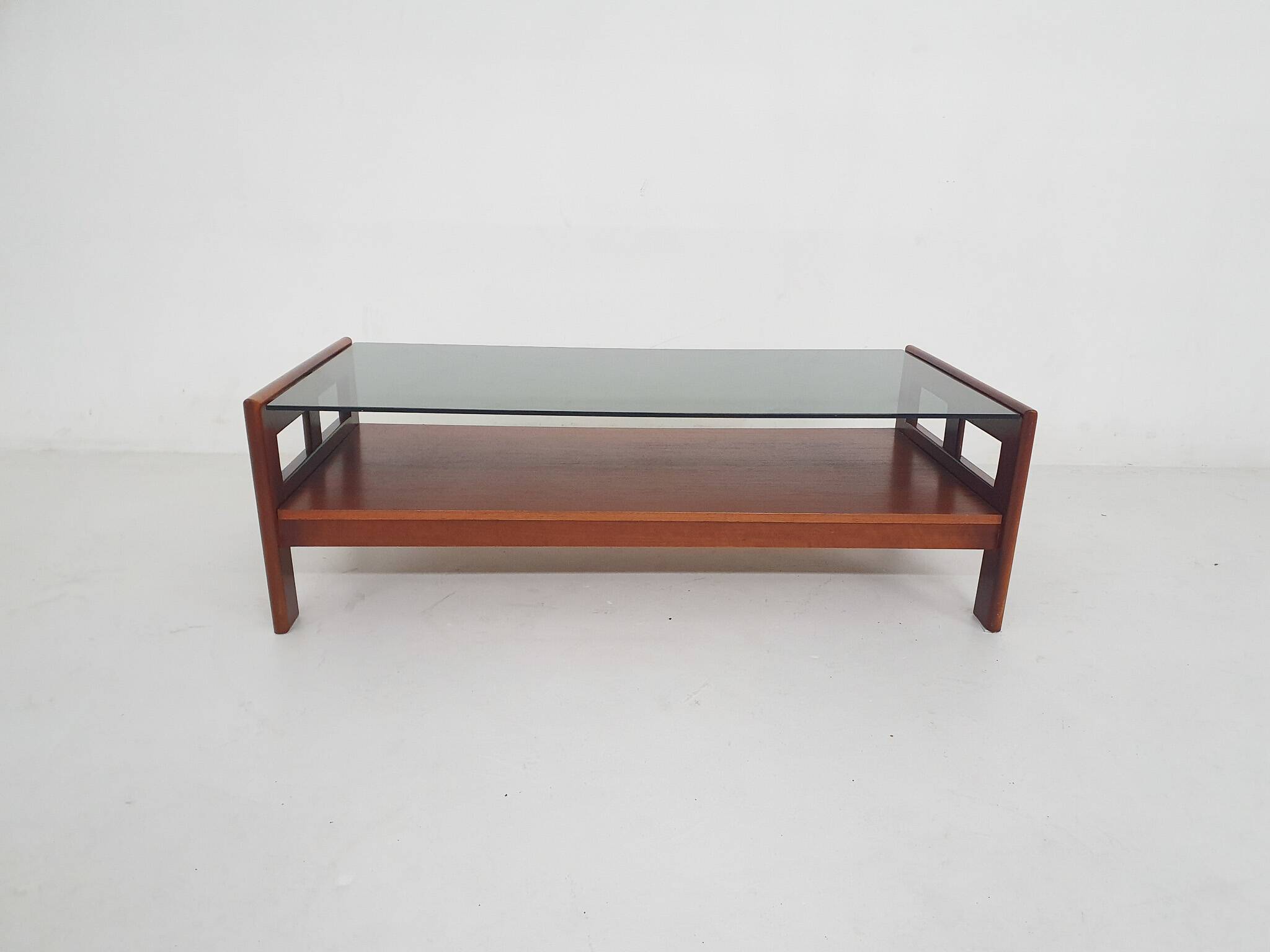 Mid-century coffee table with smoked glass, The Netherlands 1960's
