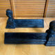 Pair of fireplace chenets raphaël man's head black cast iron vintage #e236