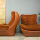 Pair of armchairs in imitation leather cognac and velvet model Orsay by Beka
