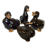 Four little black and golden ducks.