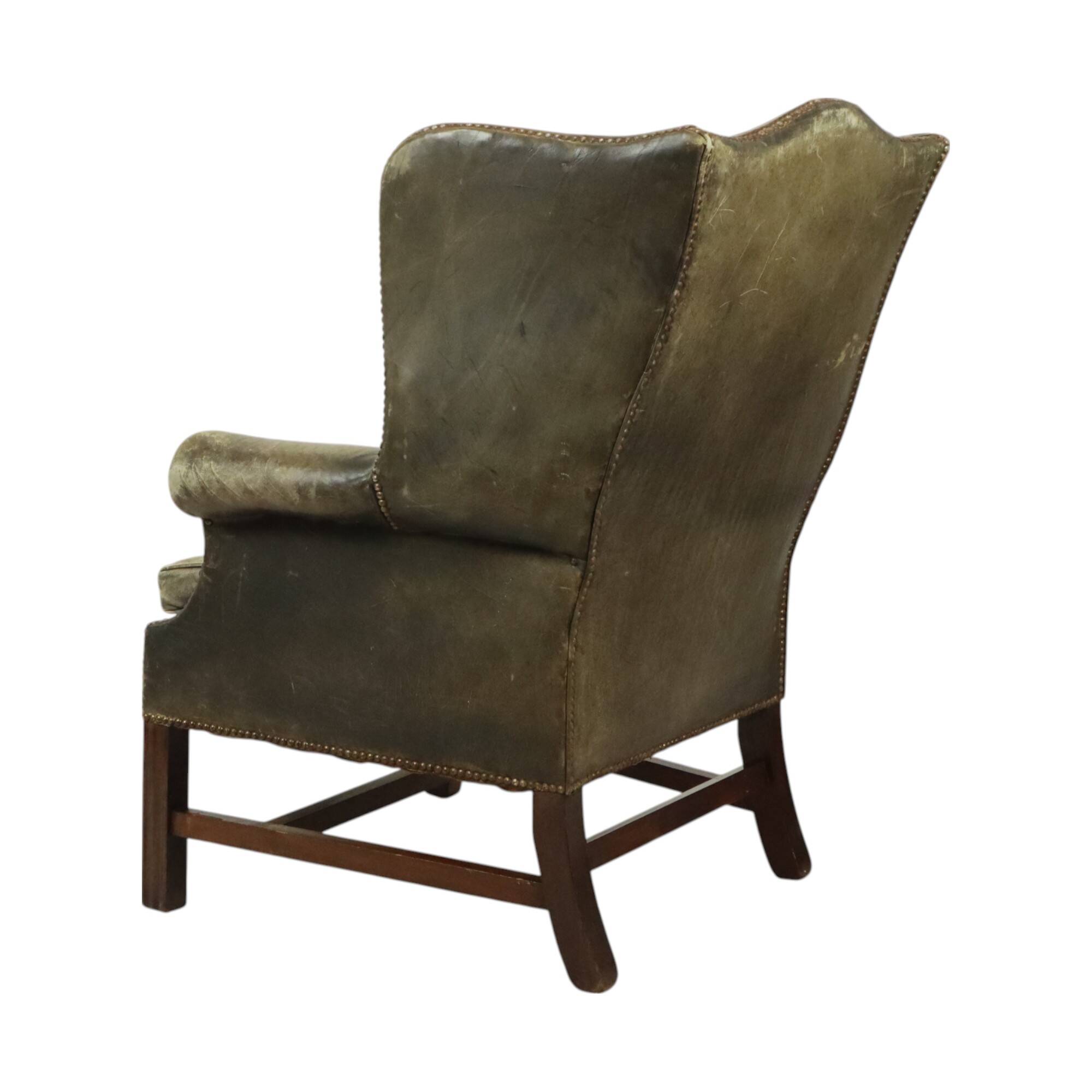 Old Green Chesterfield Armchair Wingchair